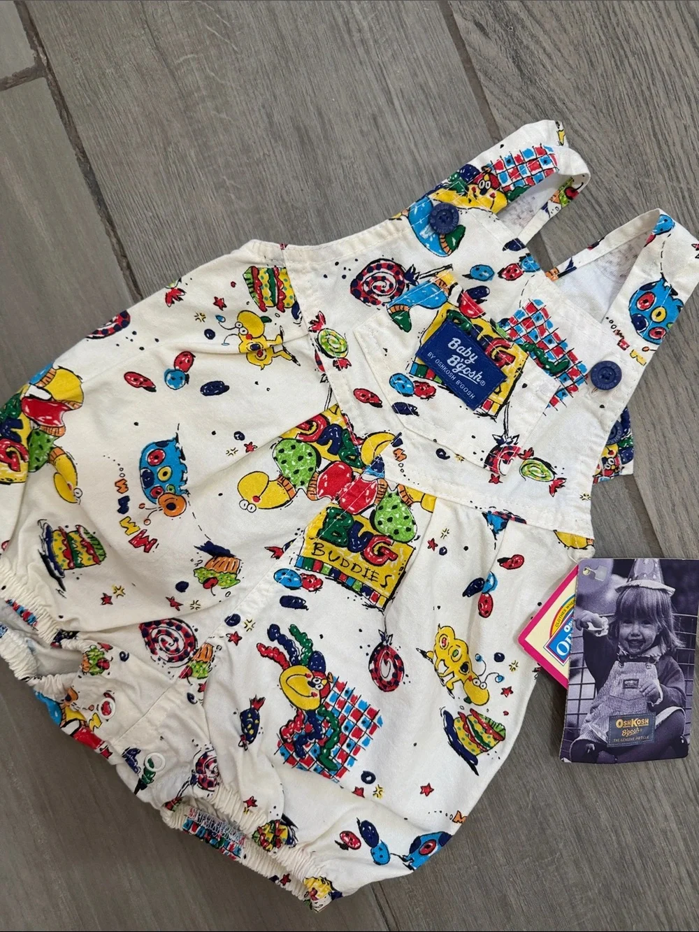 OshKosh B'gosh White BUG BUDDIES Baby One-Piece Overalls